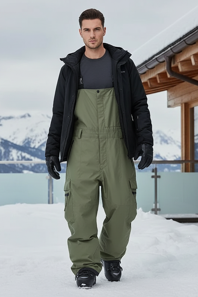 Pantalon De Ski Kaki Ample Bretelles Cargo Homme - Polyester