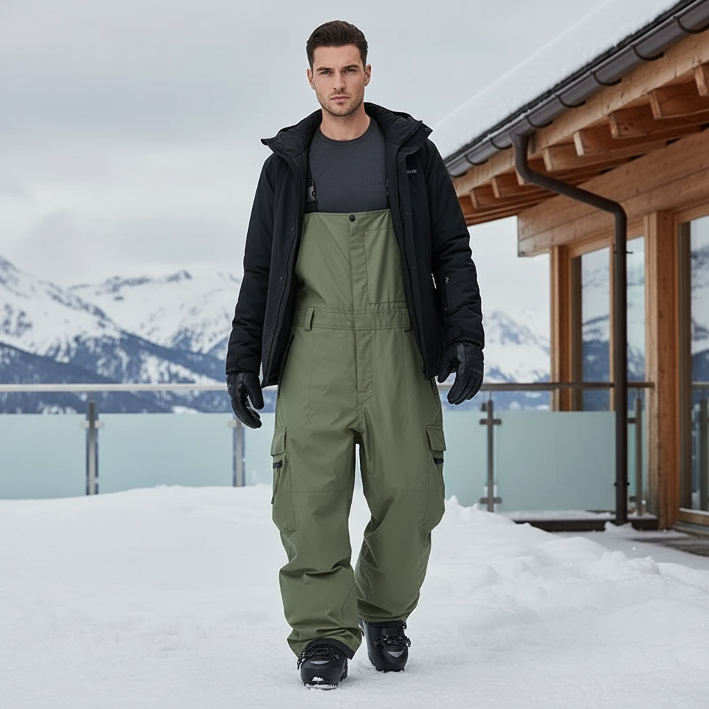 Pantalon De Ski Kaki Ample Bretelles Cargo Homme - Polyester