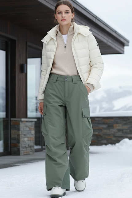 Pantalon De Ski Cargo Vert Ample Imperméable Femme - Kaki Polyester