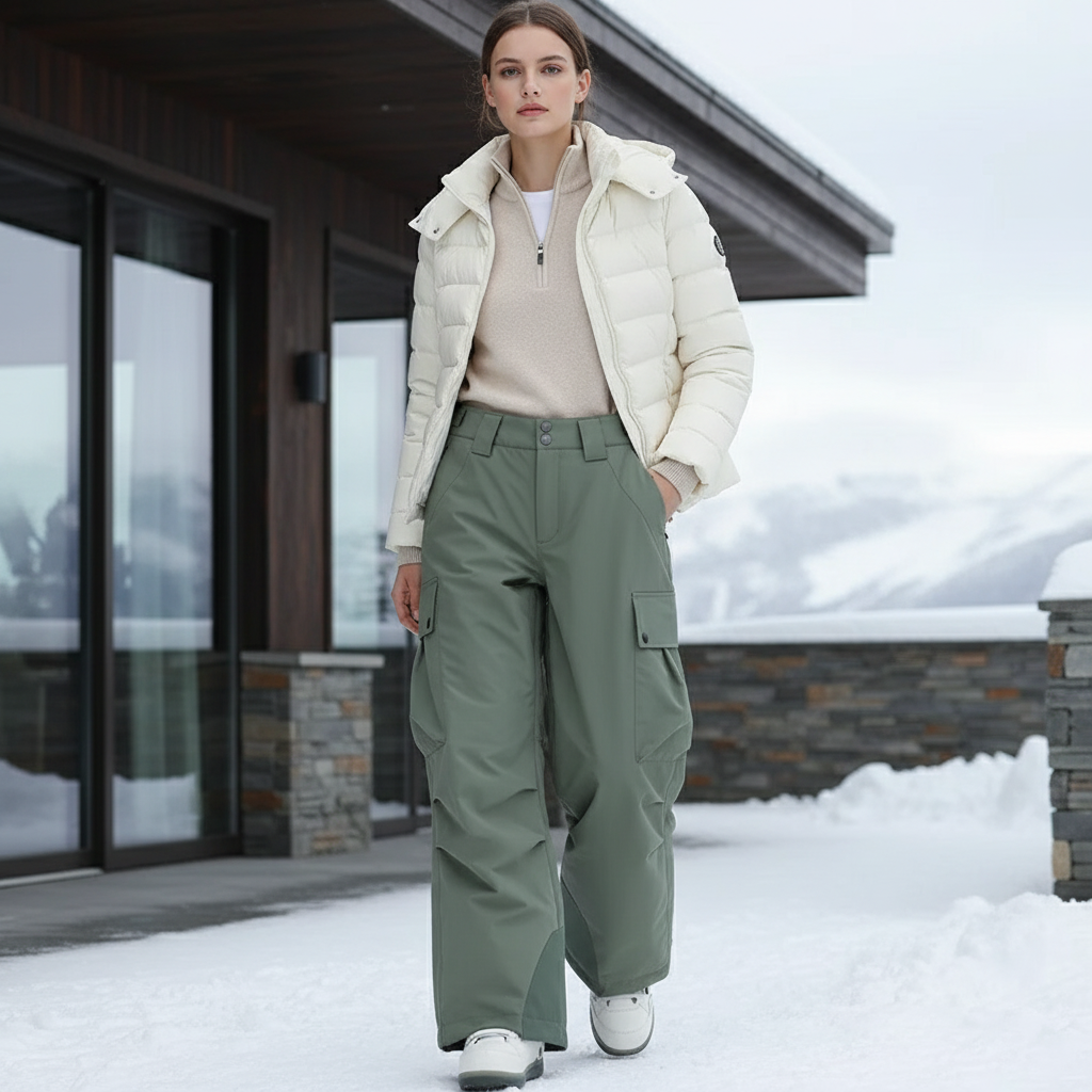 Pantalon De Ski Cargo Vert Ample Imperméable Femme - Kaki Polyester