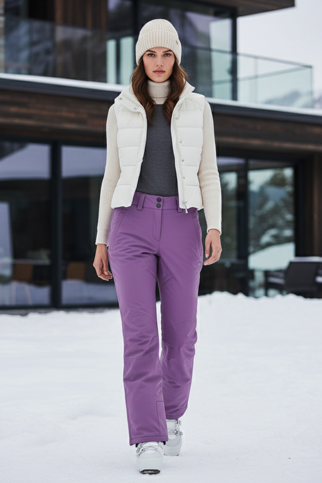 Pantalon De Ski Violet Droit Imperméable Femme Hiver - Polyester