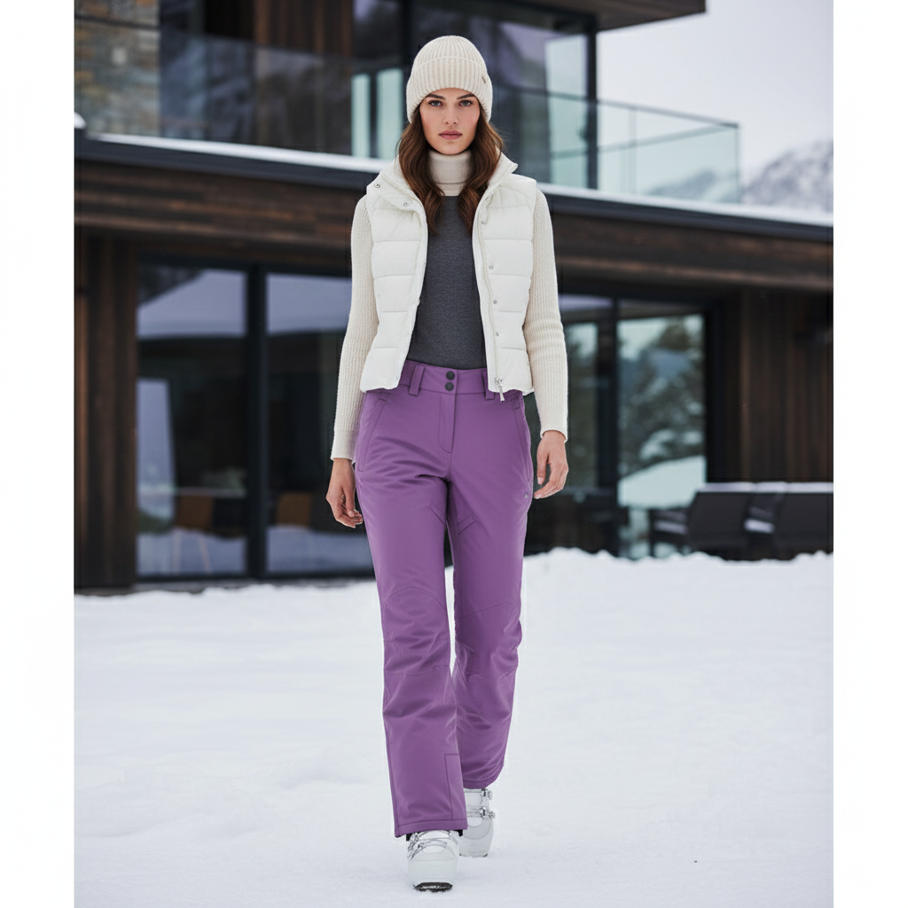 Pantalon De Ski Violet Droit Imperméable Femme Hiver - Polyester