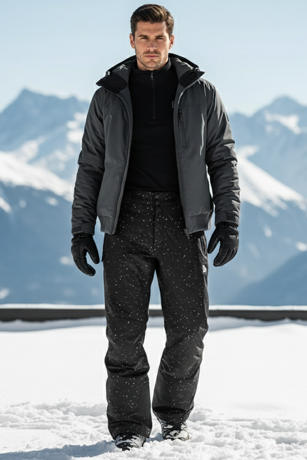 Pantalon De Ski Noir Imperméable Éclaboussures Blanches Homme - Imprimé Polyester