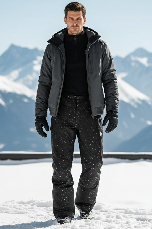 Pantalon De Ski Noir Imperméable Éclaboussures Blanches Homme - Imprimé Polyester