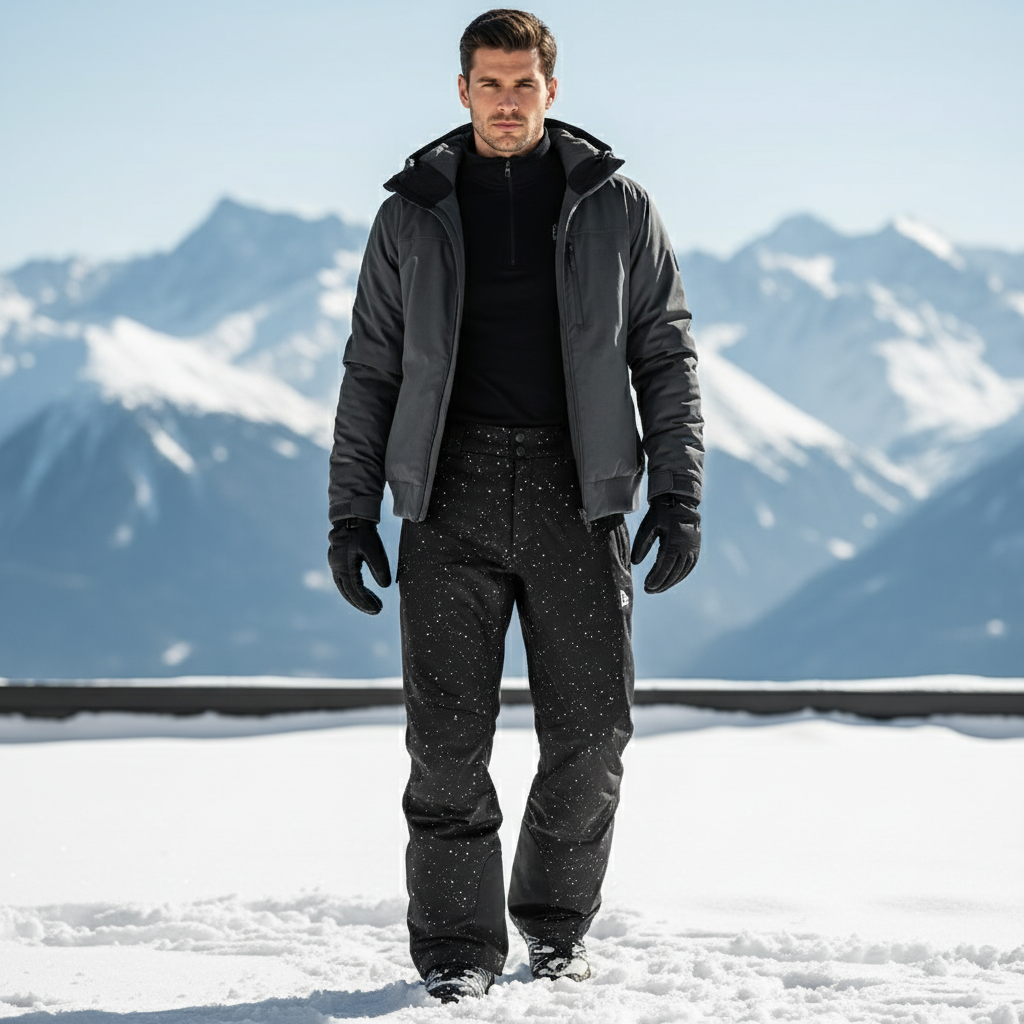 Pantalon De Ski Noir Imperméable Éclaboussures Blanches Homme - Imprimé Polyester
