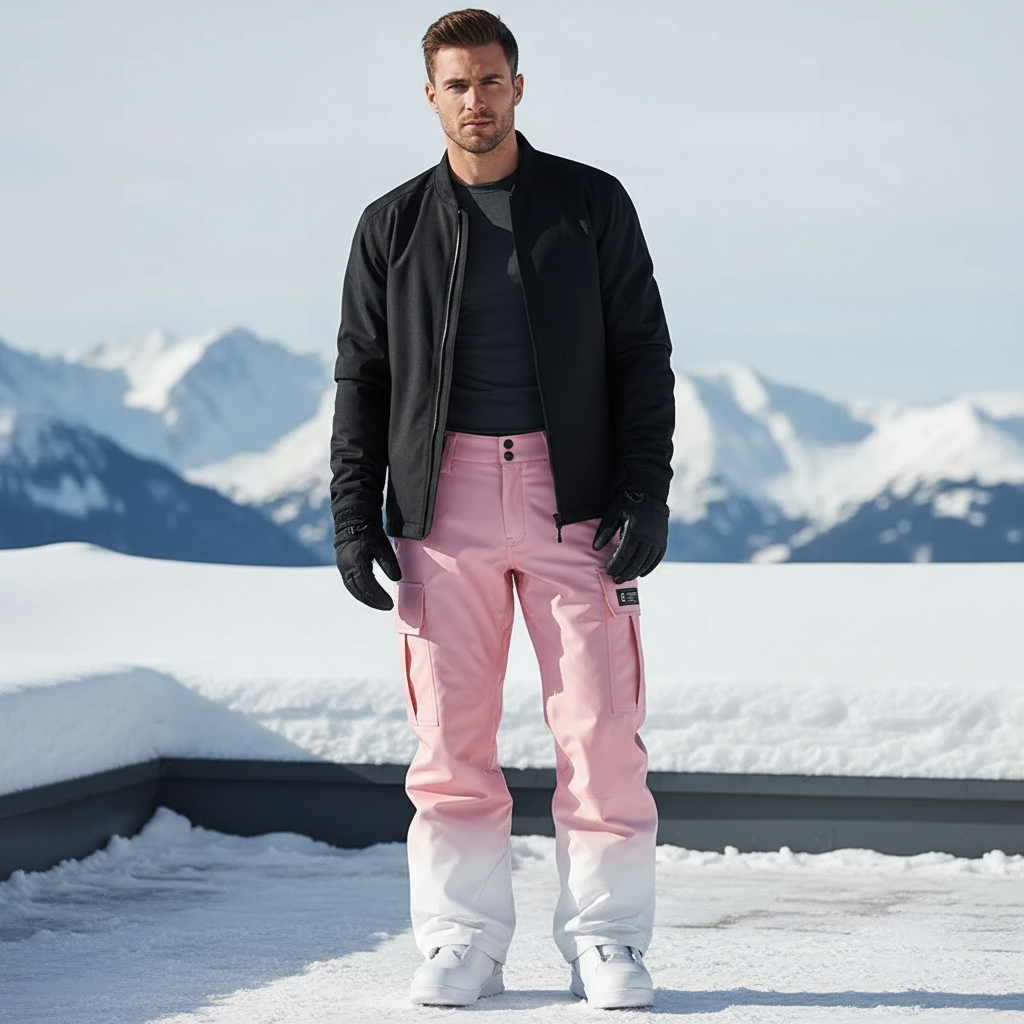 Pantalon De Ski Rose Dégradé Imperméable Cargo Homme - Polyester