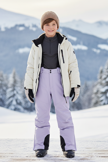 Pantalon De Ski Lilas Imperméable Bretelles Unisexe Hiver - Violet Polyester