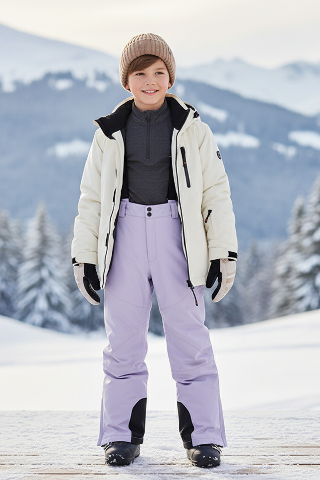 Pantalon De Ski Lilas Imperméable Bretelles Unisexe Hiver - Violet Polyester