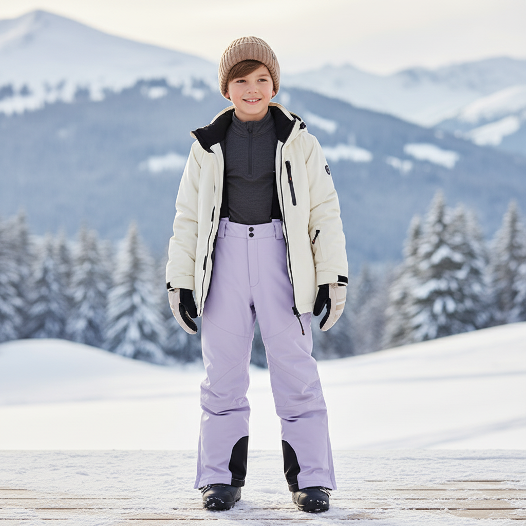 Pantalon De Ski Lilas Imperméable Bretelles Unisexe Hiver - Violet Polyester