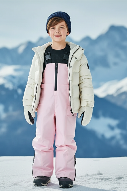 Pantalon De Ski Rose Bretelles Enfant Imperméable Coupe Droite - Polyester