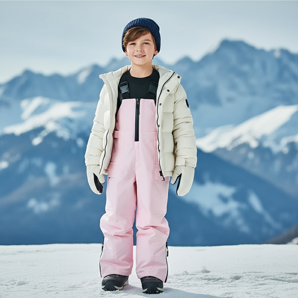 Pantalon De Ski Rose Bretelles Enfant Imperméable Coupe Droite - Polyester