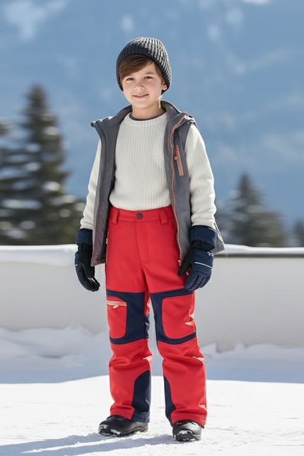 Pantalon De Ski Rouge Enfant Imperméable Doublé Hiver - Polyester