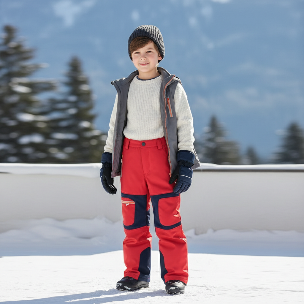 Pantalon De Ski Rouge Enfant Imperméable Doublé Hiver - Polyester