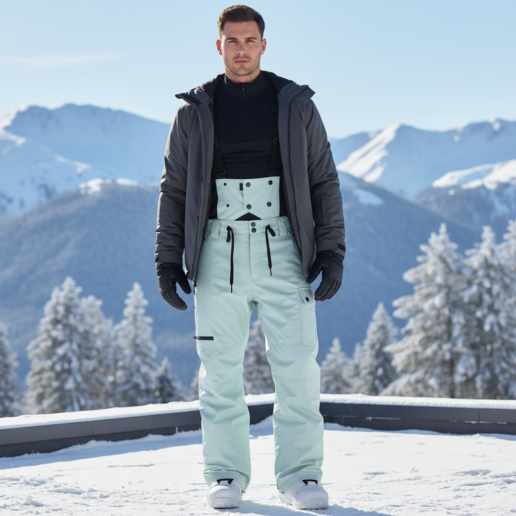 Pantalon De Ski Vert D'Eau Imperméable Bretelles Homme - Polyester
