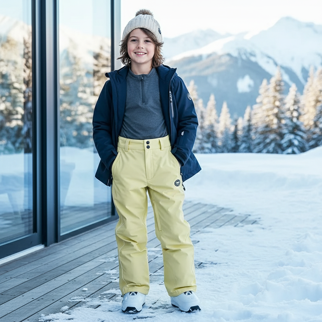 Pantalon De Ski Jaune Enfant Imperméable Coupe Droite Hiver - Polyester