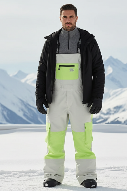 Pantalon De Ski Gris Vert Fluo Salopette Imperméable Unisexe - Polyester