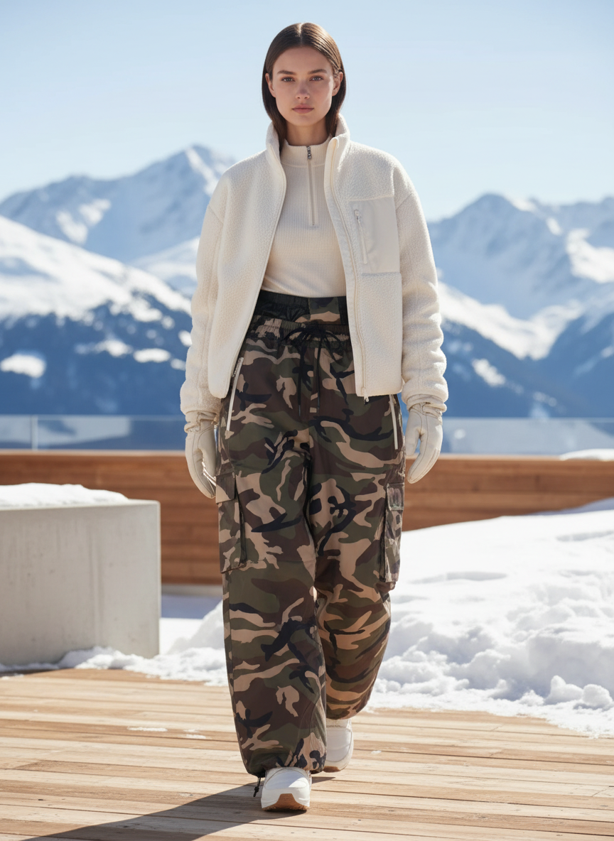 Pantalon De Ski Camouflage Cargo Ample Unisexe - Multicolore Polyester
