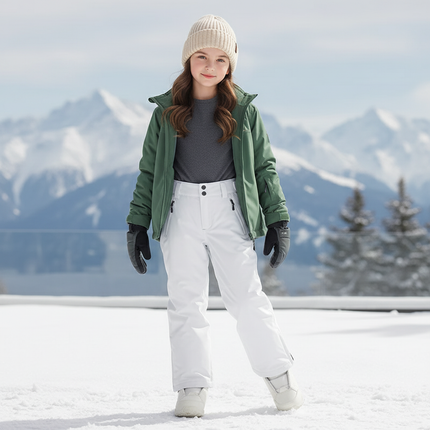 Pantalon De Ski Blanc Imperméable Coupe Droite Enfant - Polyester