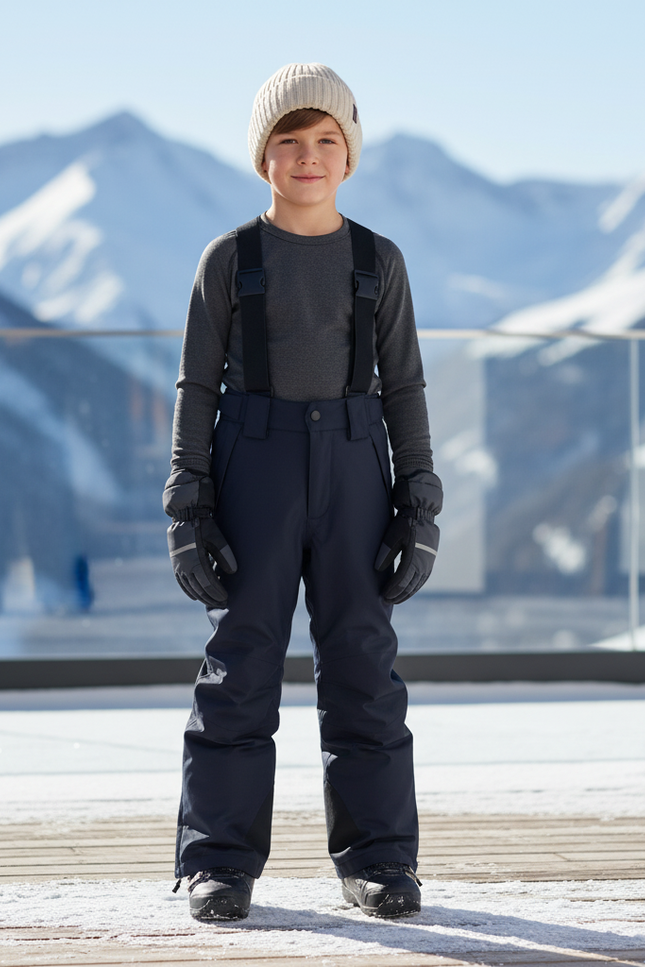 Pantalon De Ski Enfant Bleu Marine Bretelles Chaud Imperméable - Polyester