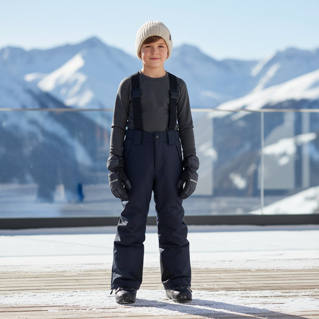 Pantalon De Ski Enfant Bleu Marine Bretelles Chaud Imperméable - Polyester