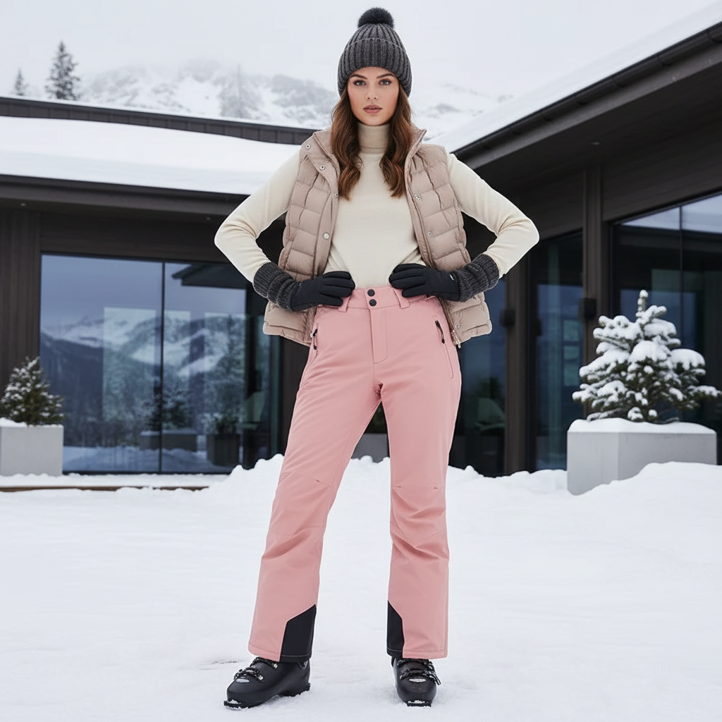 Pantalon De Ski Rose Poudré Imperméable Femme Hiver - Polyester