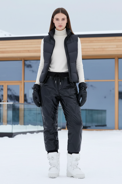 Pantalon De Ski Noir Matelassé Imperméable Femme Hiver - Polyester