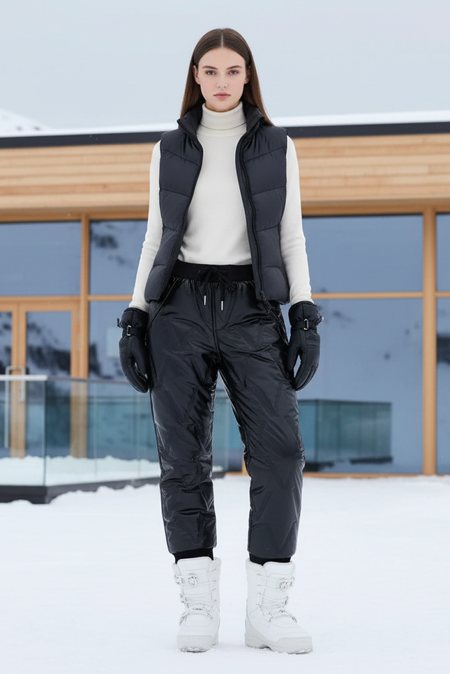 Pantalon De Ski Noir Matelassé Imperméable Femme Hiver - Polyester