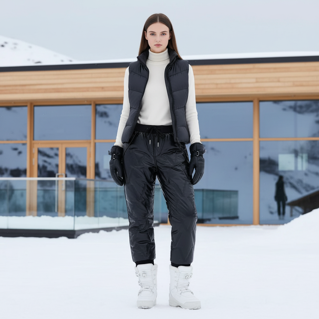 Pantalon De Ski Noir Matelassé Imperméable Femme Hiver - Polyester