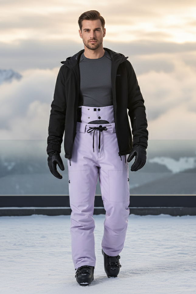Pantalon De Ski Lilas Imperméable Bretelles Unisexe - Violet Polyester