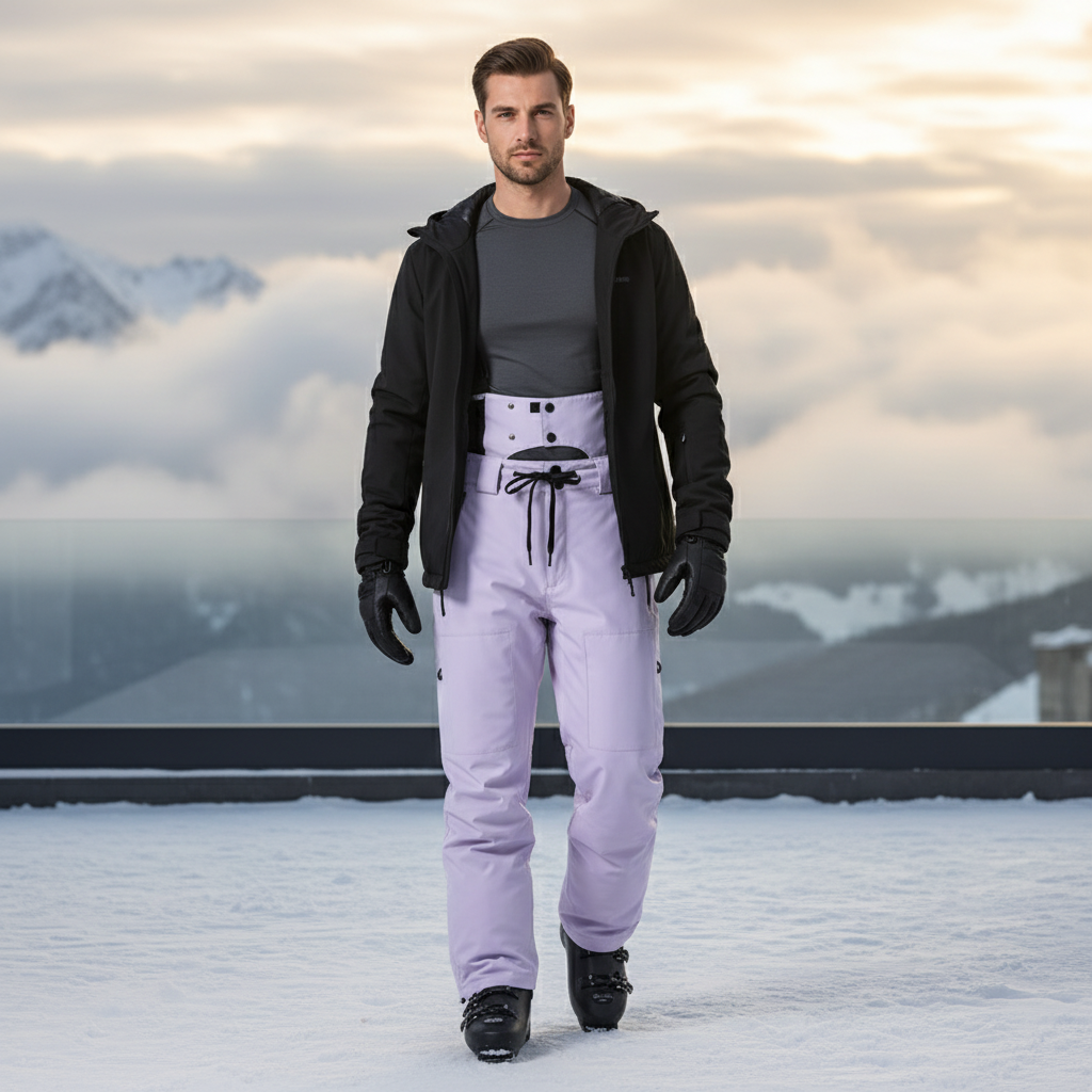 Pantalon De Ski Lilas Imperméable Bretelles Unisexe - Violet Polyester