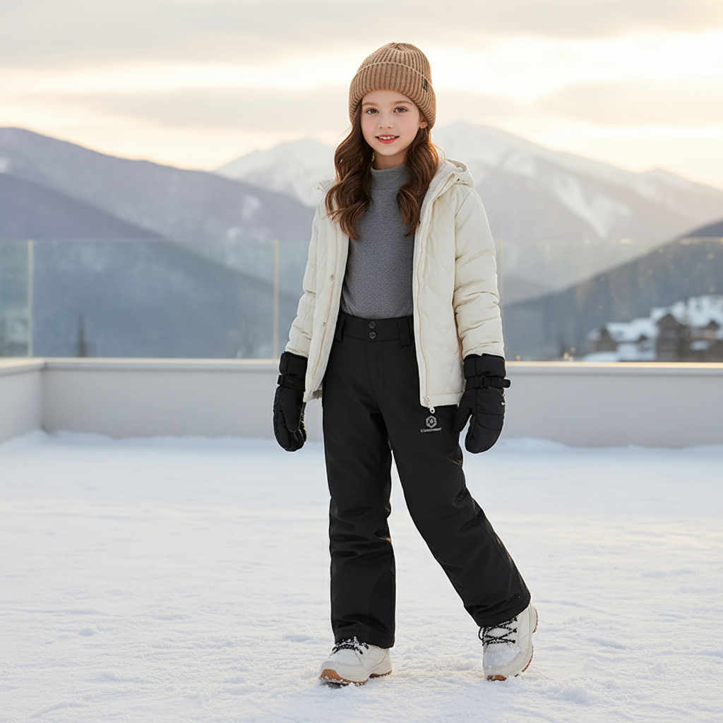 Pantalon De Ski Noir Imperméable Chaud Enfant Hiver - Polyester