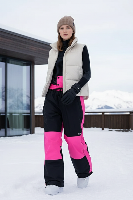 Pantalon De Ski Noir Rose Imperméable Ample Femme - Multicolore Polyester