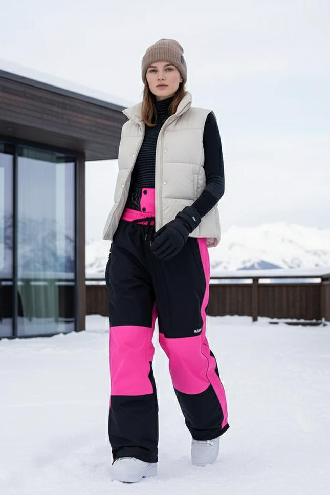 Pantalon De Ski Noir Rose Imperméable Ample Femme - Multicolore Polyester