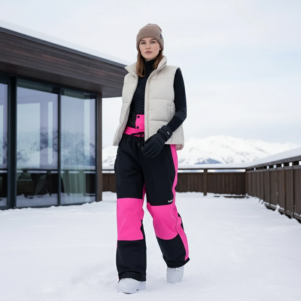 Pantalon De Ski Noir Rose Imperméable Ample Femme - Multicolore Polyester