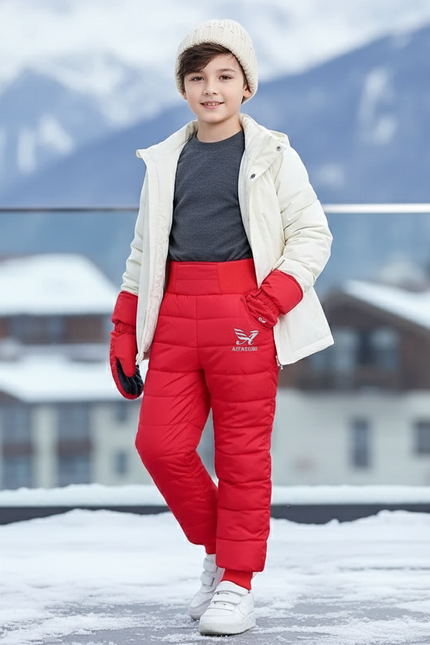 Pantalon De Ski Rouge Matelassé Imperméable Enfant Hiver - Polyester
