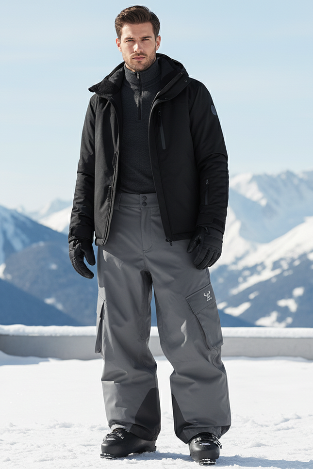 Pantalon De Ski Gris Ample Homme Imperméable Cargo - Polyester