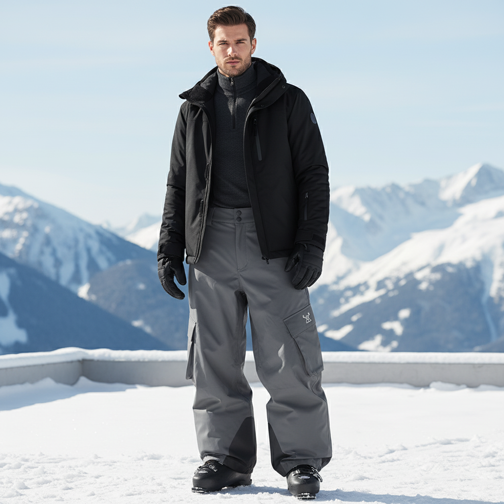 Pantalon De Ski Gris Ample Homme Imperméable Cargo - Polyester