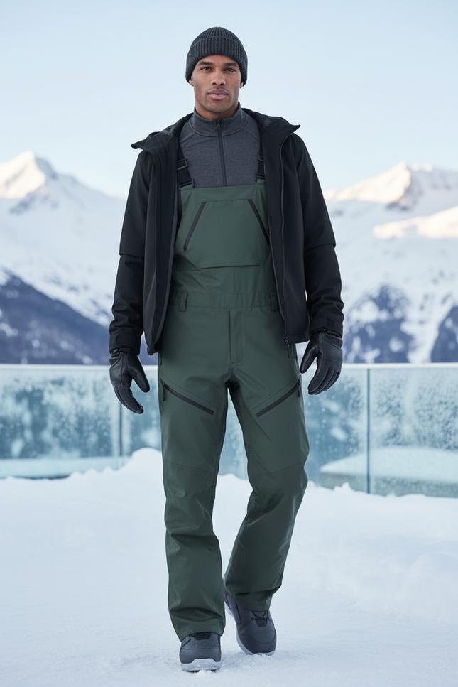Pantalon De Ski Vert Foncé Imperméable Bretelles Homme - Polyester