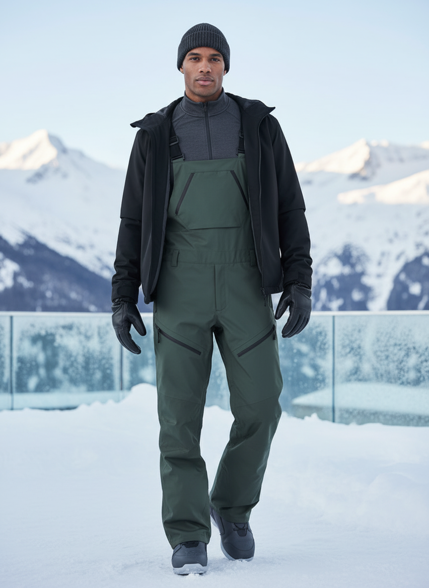 Pantalon De Ski Vert Foncé Imperméable Bretelles Homme - Polyester