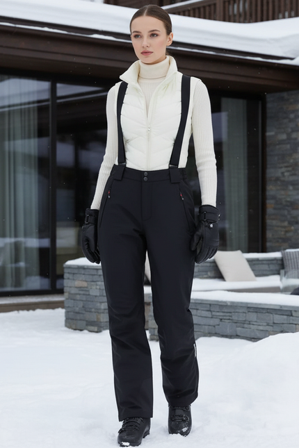 Pantalon De Ski Noir Bretelles Imperméable Chaud Ample - Polyester