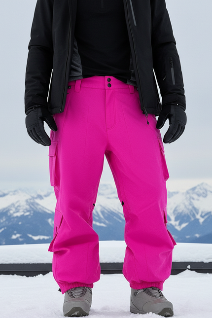 Pantalon De Ski Rose Vif Cargo Ample Imperméable - Polyester