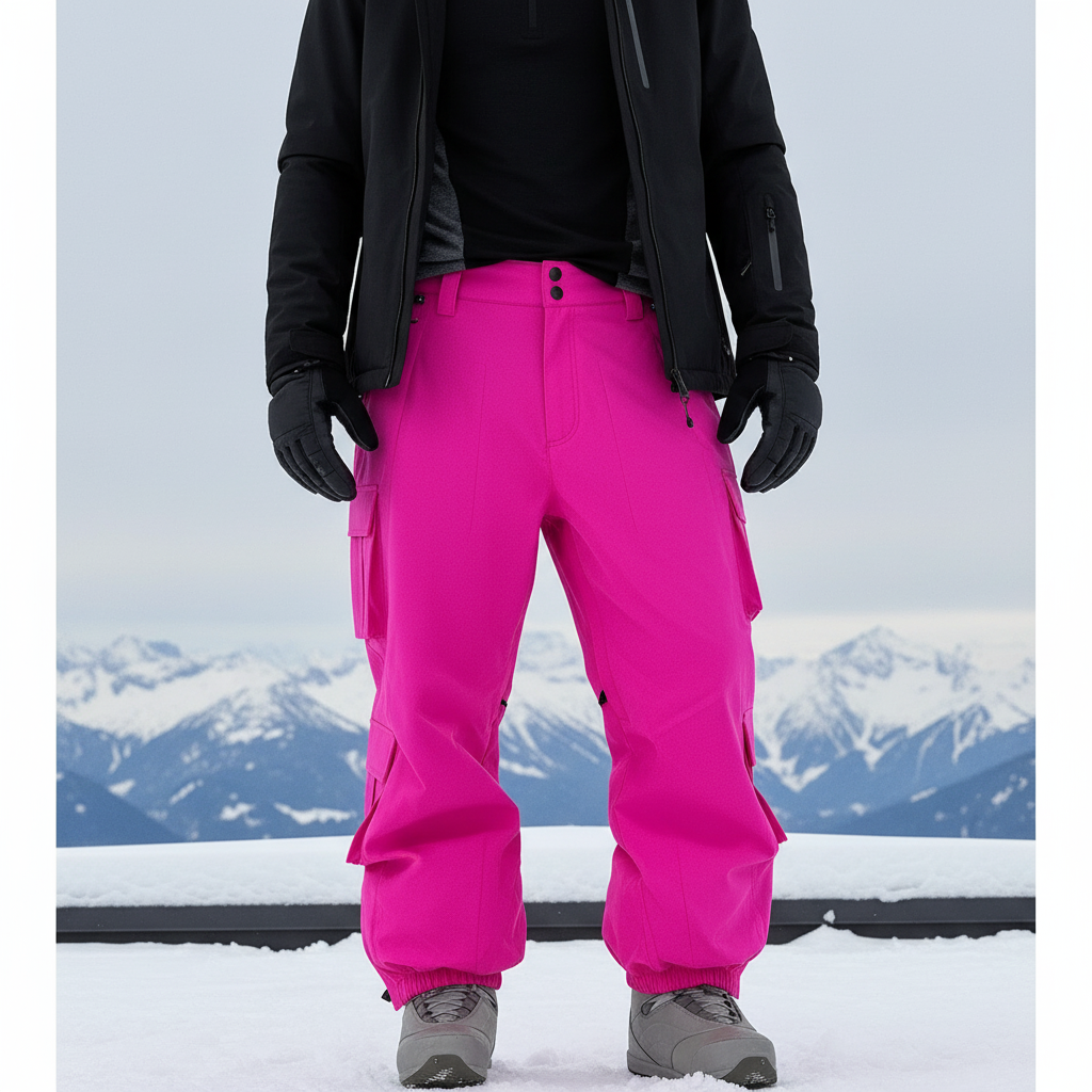 Pantalon De Ski Rose Vif Cargo Ample Imperméable - Polyester