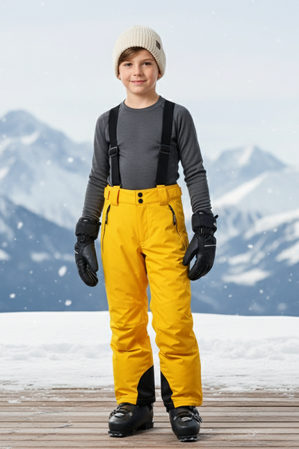 Pantalon De Ski Jaune Enfant Bretelles Imperméable Chaud - Polyester
