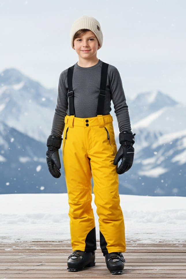 Pantalon De Ski Jaune Enfant Bretelles Imperméable Chaud - Polyester