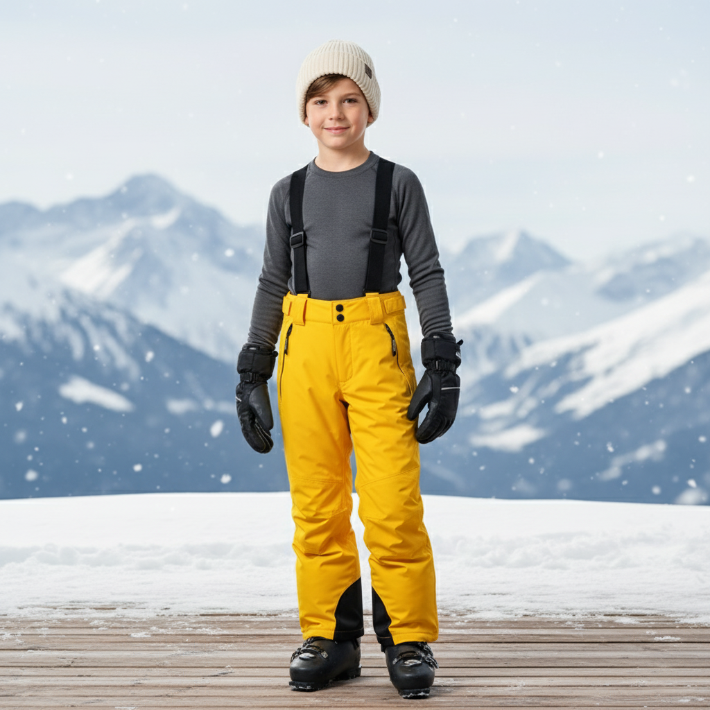Pantalon De Ski Jaune Enfant Bretelles Imperméable Chaud - Polyester