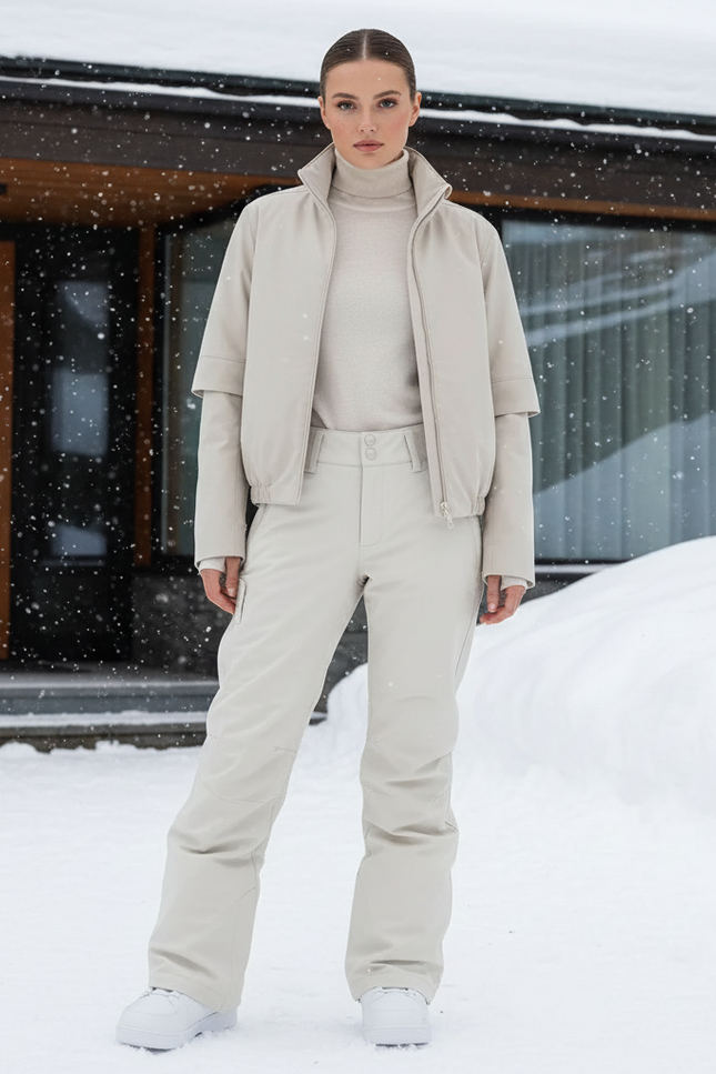 Pantalon De Ski Beige Clair Ajusté Femme Hiver - Polyester
