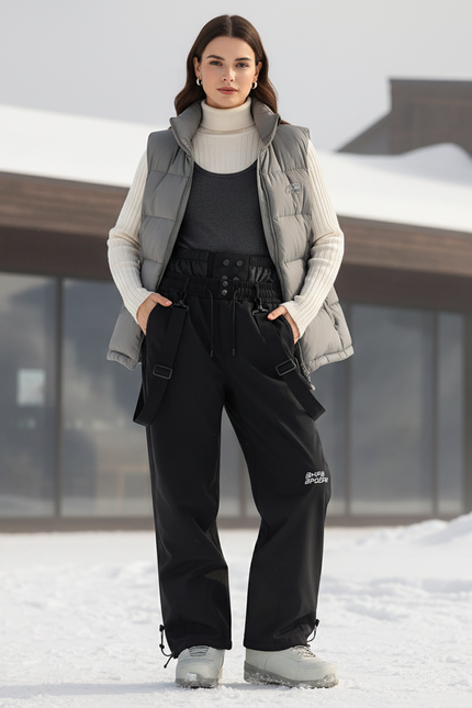 Pantalon De Ski Noir Bretelles Imperméable Femme Hiver - Polyester