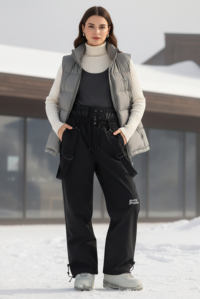 Pantalon De Ski Noir Bretelles Imperméable Femme Hiver - Polyester