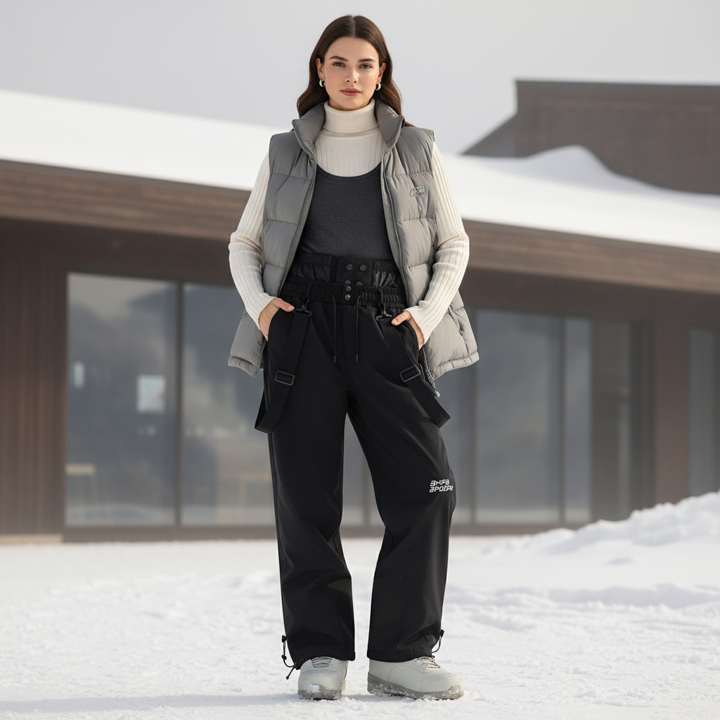 Pantalon De Ski Noir Bretelles Imperméable Femme Hiver - Polyester