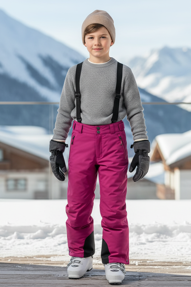 Pantalon De Ski Enfant Rose Vif Imperméable Bretelles - Polyester